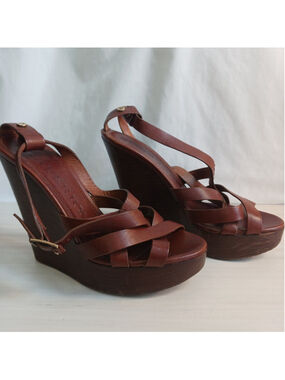 Burberry Brown Leather Wedge Sandals
